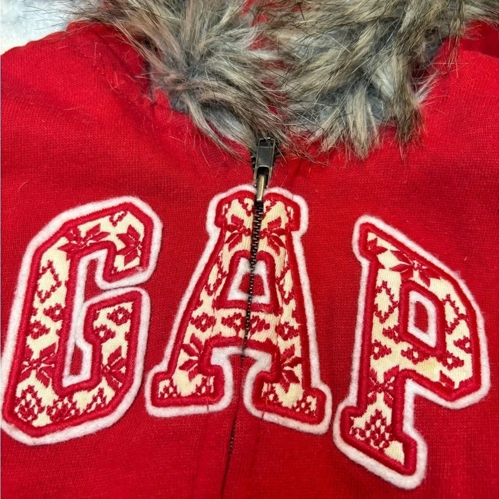 Baby Gap Red Isle Fur Zip Up Hoodie 12-18M